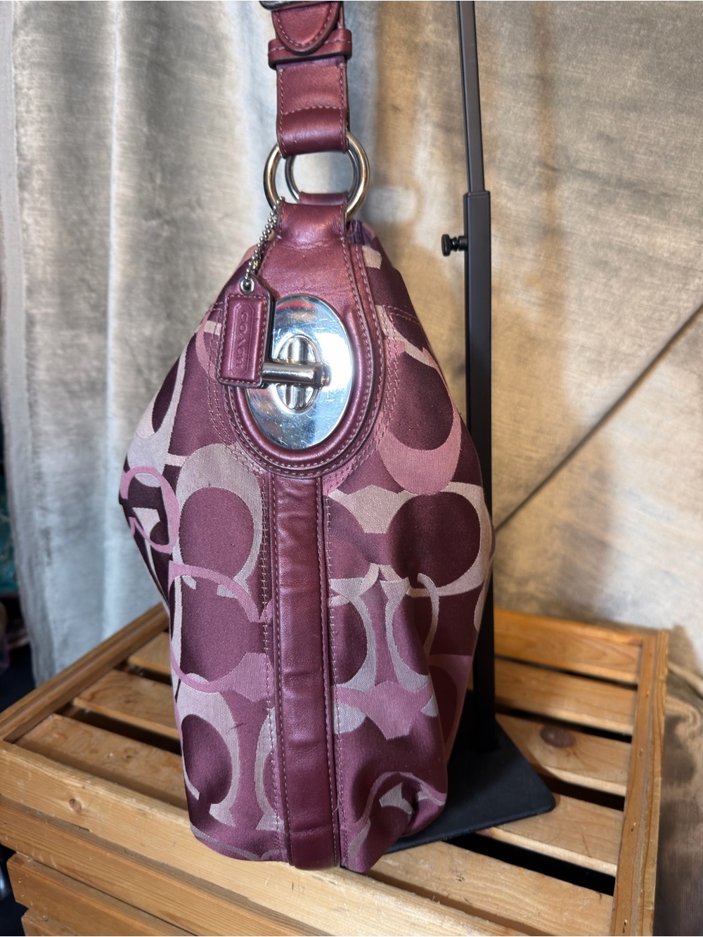 Coach Vintage Penelope Bordeaux Burgundy Optic Signature Hobo Shoulder Bag - Picture 3 of 16